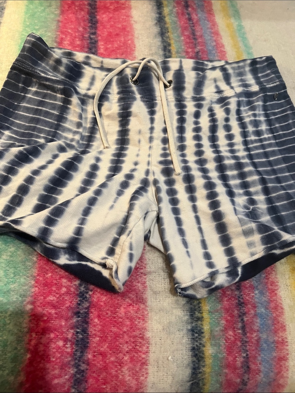 Denim & Supply Ralph Lauren Navy and White Tie-Dye Drawstring Athletic Shorts